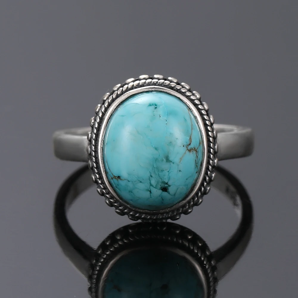 Vintage S925 Sterling Silver Ring Natural Turquoise Rings Luxury Jewelry Party Anniversary Birthday Gift for Women Man