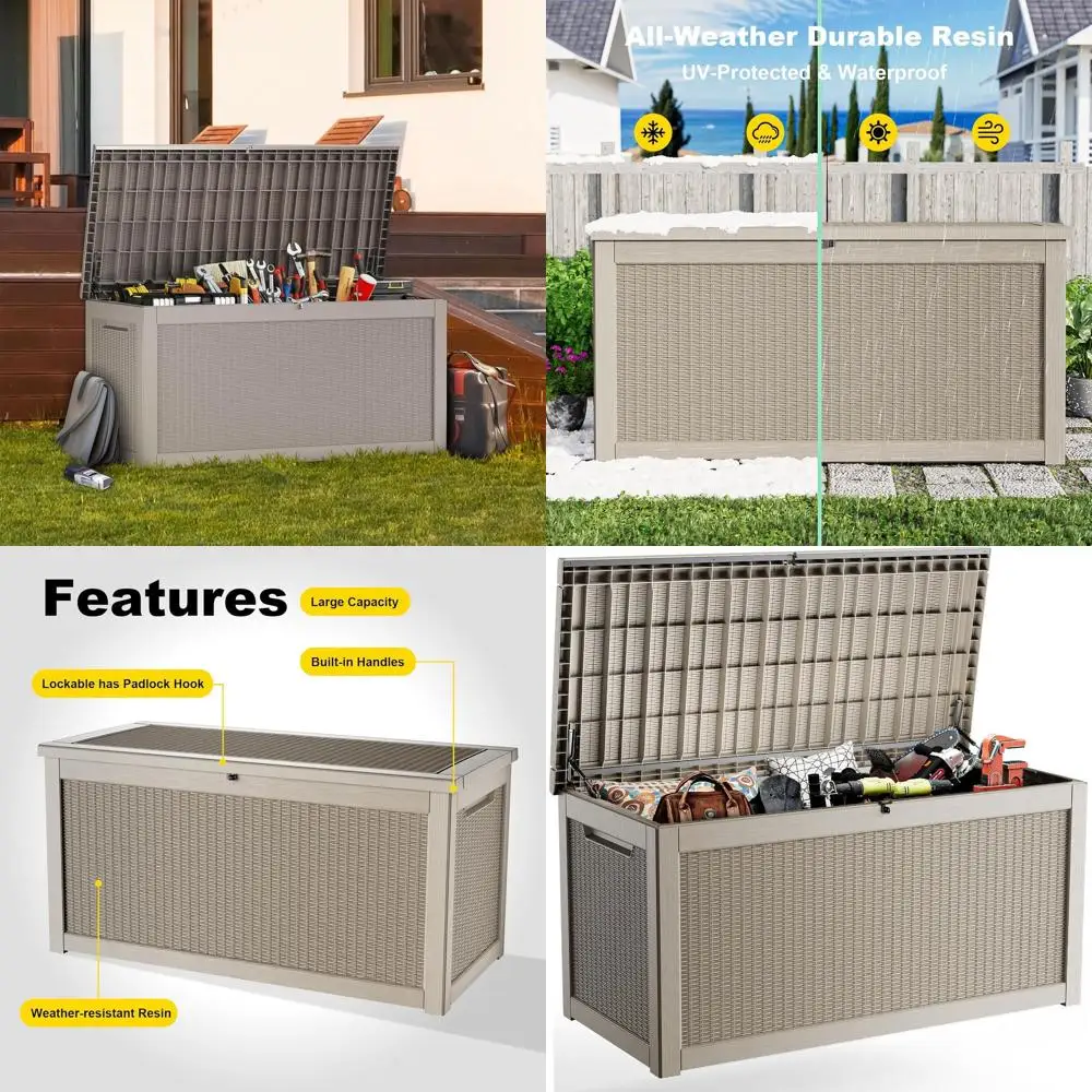 Caja de almacenamiento exterior gris resistente a la intemperie de 320 galones con tapa bloqueable para accesorios de patio, piscina y jardín