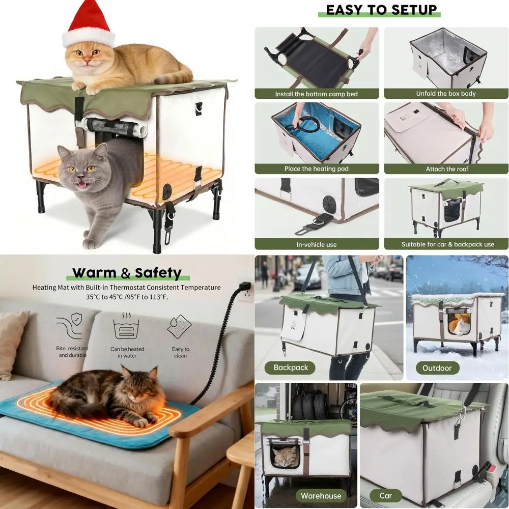 

Устойчивое к атмосферным воздействиям изолированное уличное притулок для кошек с подогревом для ферлов, безопасный вход, 21x15x13 дюймов