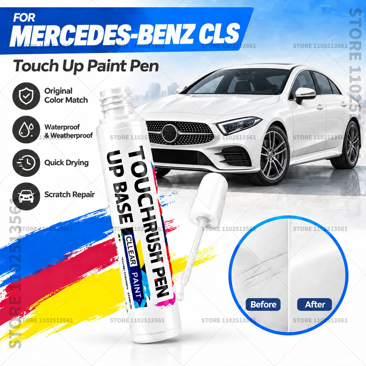 For Mercedes-Benz CLS Automotive Touch Up Paint Pen Scratch Repair Marker for Car Body Bumper Door Paint Restoration Accessories