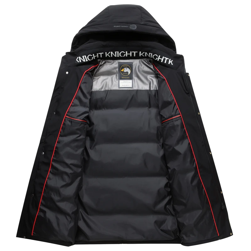 Pop Brand Long 90% White Duck Down Jacket Men Fashion High Quality Hooded Black Windbreaker Casual Winter Down Coats Mens Parkas