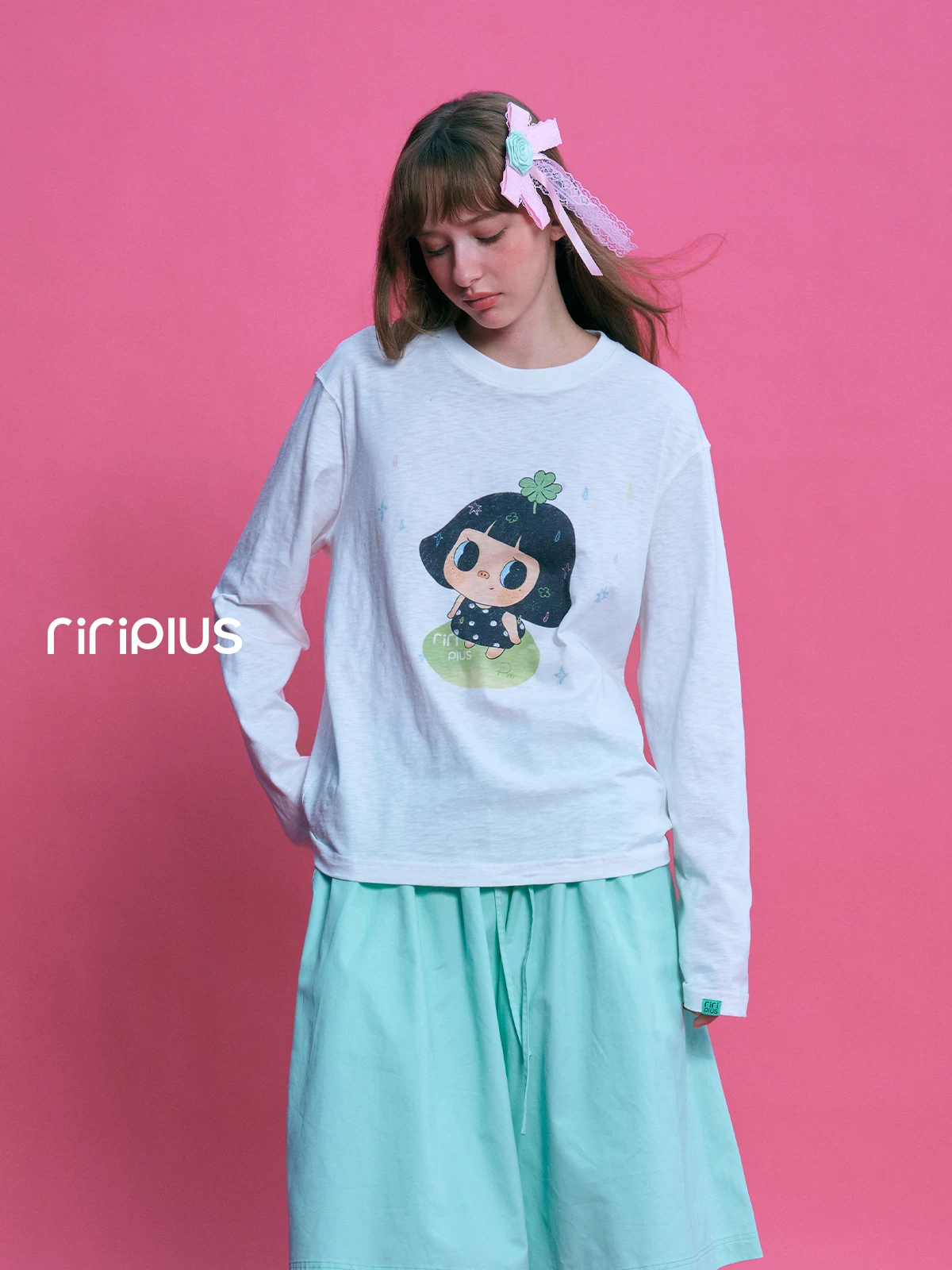 Riverstone plus Snowflake Cotton Print T-Shirt Women's Long Sleeve Autumn New Style Casual Loose Fit Comfortable Breathable
