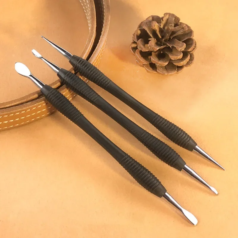 1Pc Leather Modeling Carving Tools Rubber Handle Modeling Point Stylus Spoon Leather Embossing Tool