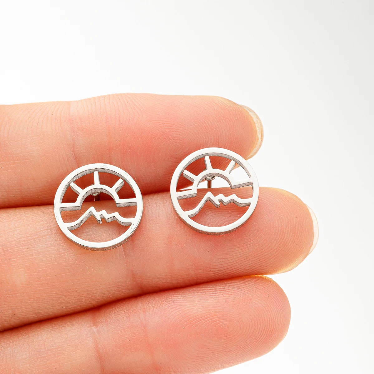 1 Pair Stainless Steel Ocean Wave Sun Rise  Stud Earrings For Women Jewelry Hollow Earrings Gift