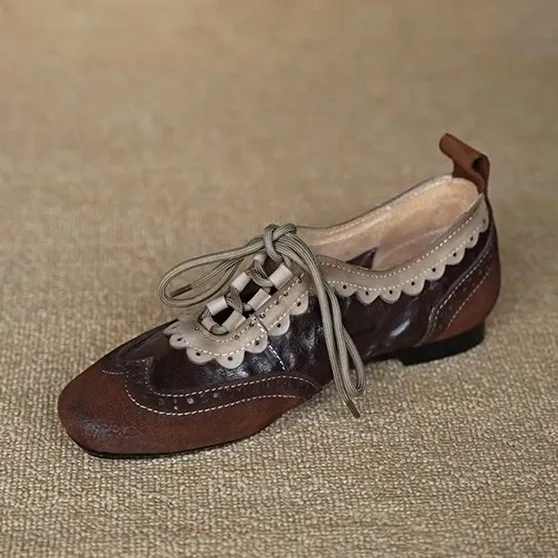 

Lefu shoes 2026 new British style niche carved retro small leather shoes women's lace up single shoes