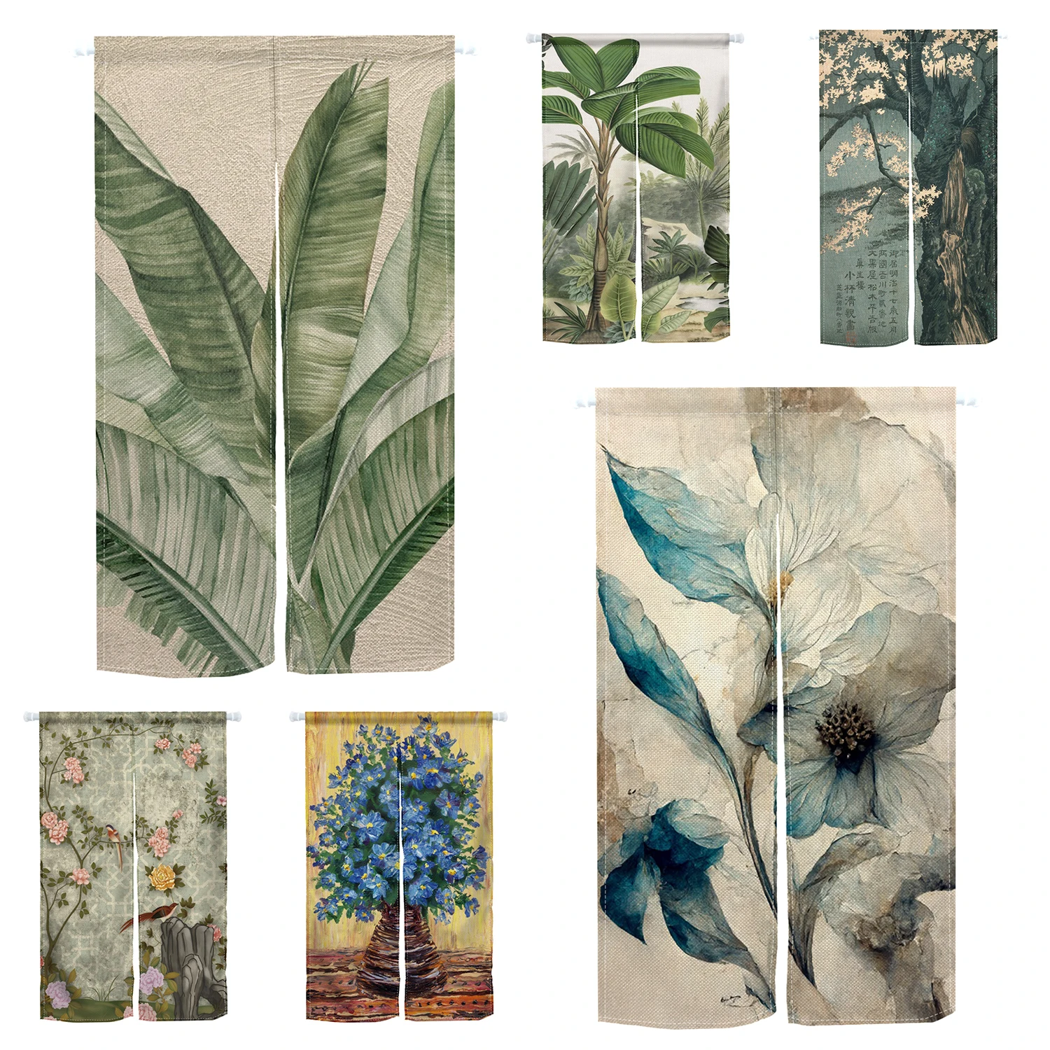 Japanese Curtains for Doorway Noren Botanical Tropical Plants Jungle Leaves Kitchen Short Curtains Room Linen Blackout Partition