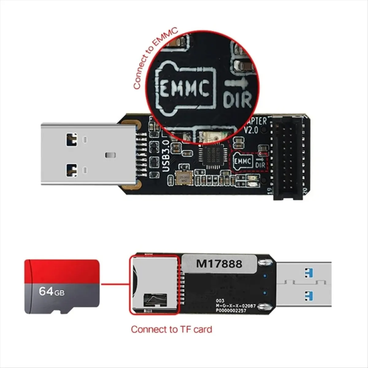 ABAN USB 3.0 Card Reader EMMC-ADAPTER V2 Adapter DIY Main Control Board Programmer
