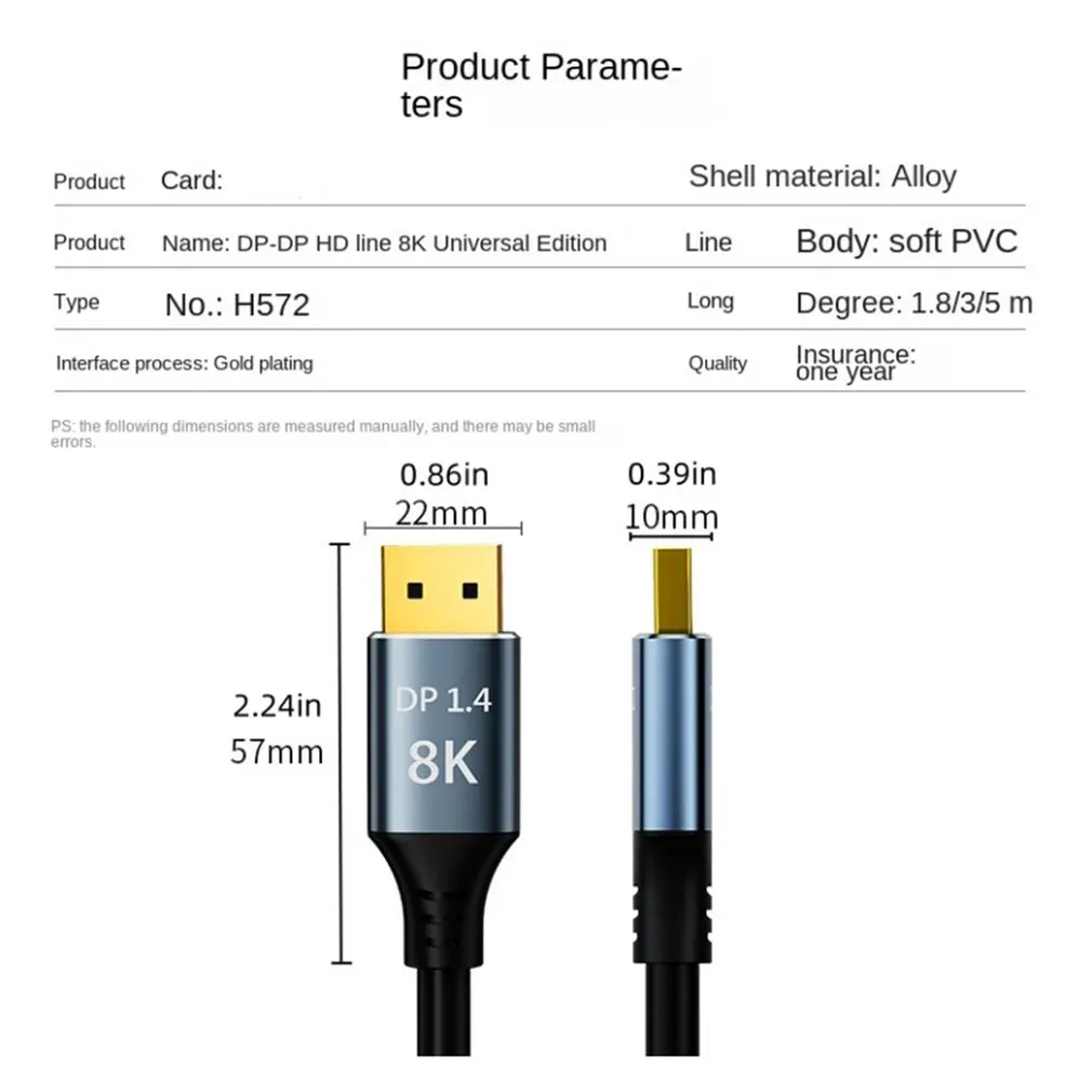 Cable DP 1.4 to DP Cable Display Port Adapter For Video PC Laptop TV DP 1.2 8K Display Port Cable PC Laptop TV