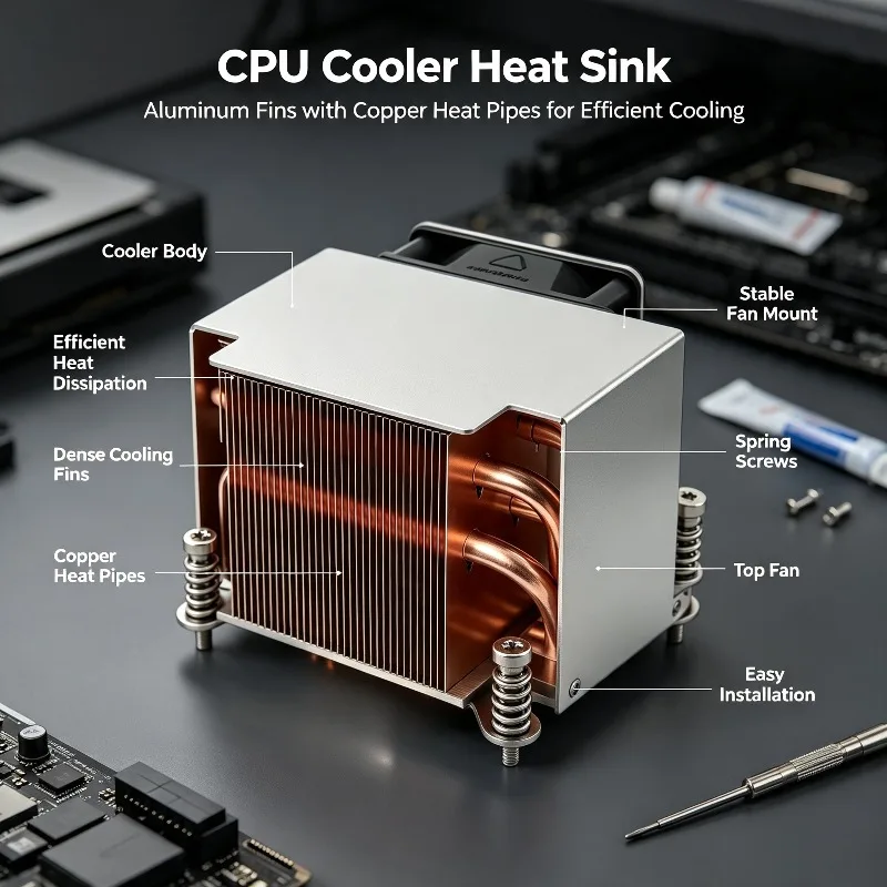 2U 1200 1700 Server Cooler Pure Copper Five Heat Pipe High Power 12 Generation CPU Heat Dissipation Radiator