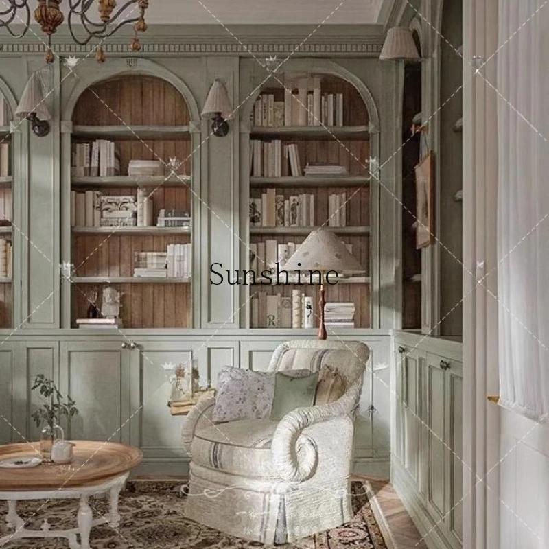 

French solid wood arched bookcase decoration neoclassical retro old open display