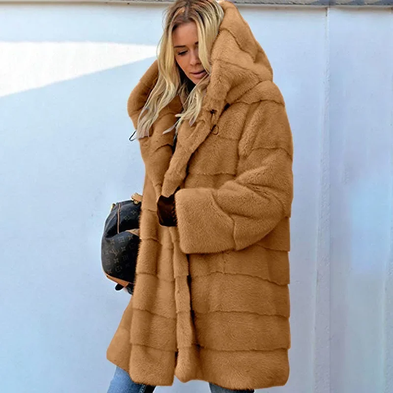 Novo oversize inverno casaco de pele das mulheres do falso pele de raposa blusão com capuz longo parkas jaquetas acolchoado quente