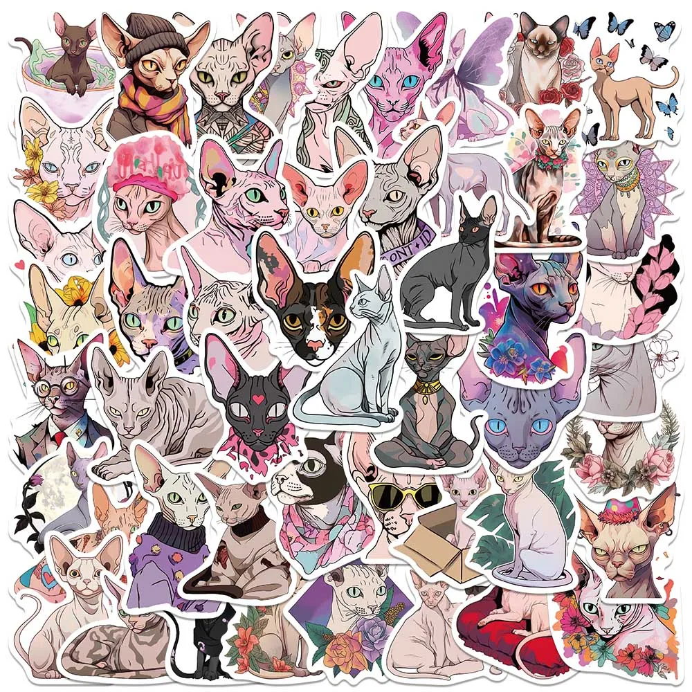 50pcs Sphynx Cats Stickers Cute Cartoon Graffiti Decals For Kids Laptop Guitar Skateboard Luggage Scrapbook Bike Stickers