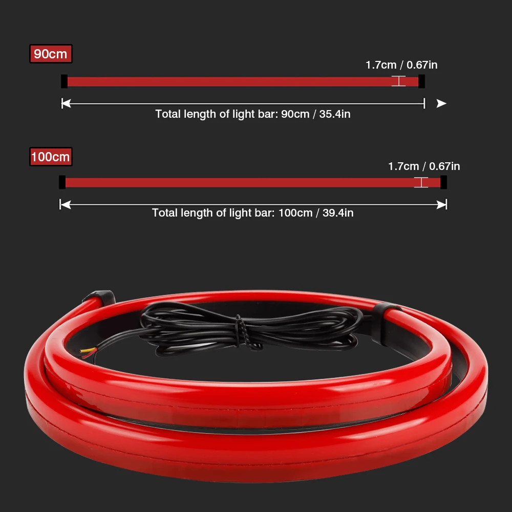 OKEEN 범용 하이 마운트 정지 브레이크 라이트, 자동차 하이 리어 라이트 스트립, 유연한 12V, 90cm, 1m