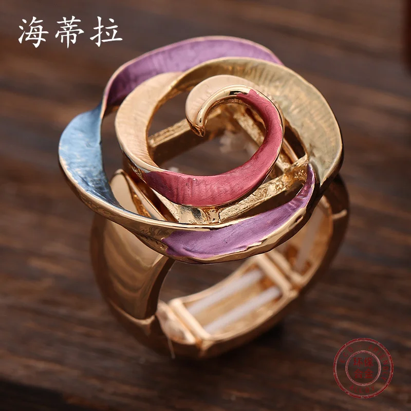 New Color Oil Geometric Hollow Rose Elastic Fashionable And Versatile Women\'s Alloy Ring