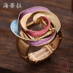 New Color Oil Geometric Hollow Rose Elastic Fashionable And Versatile Women's Alloy Ring