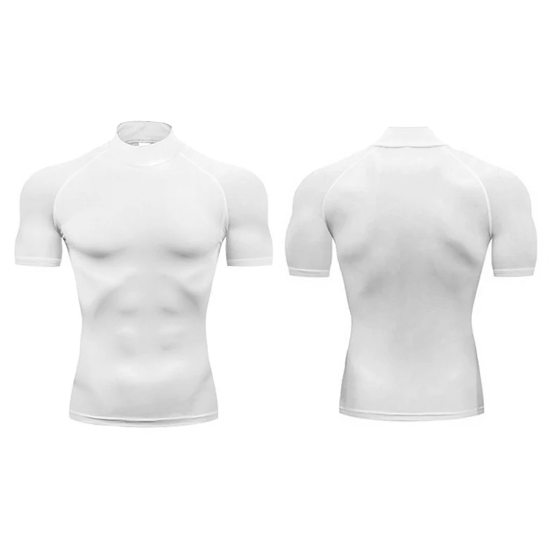Plain Compression T Shirts Mens Summer Running T-shirts Turtleneck Elastic Quick Dry Sport Tees Athletic Gym Short Sleeve Shirt