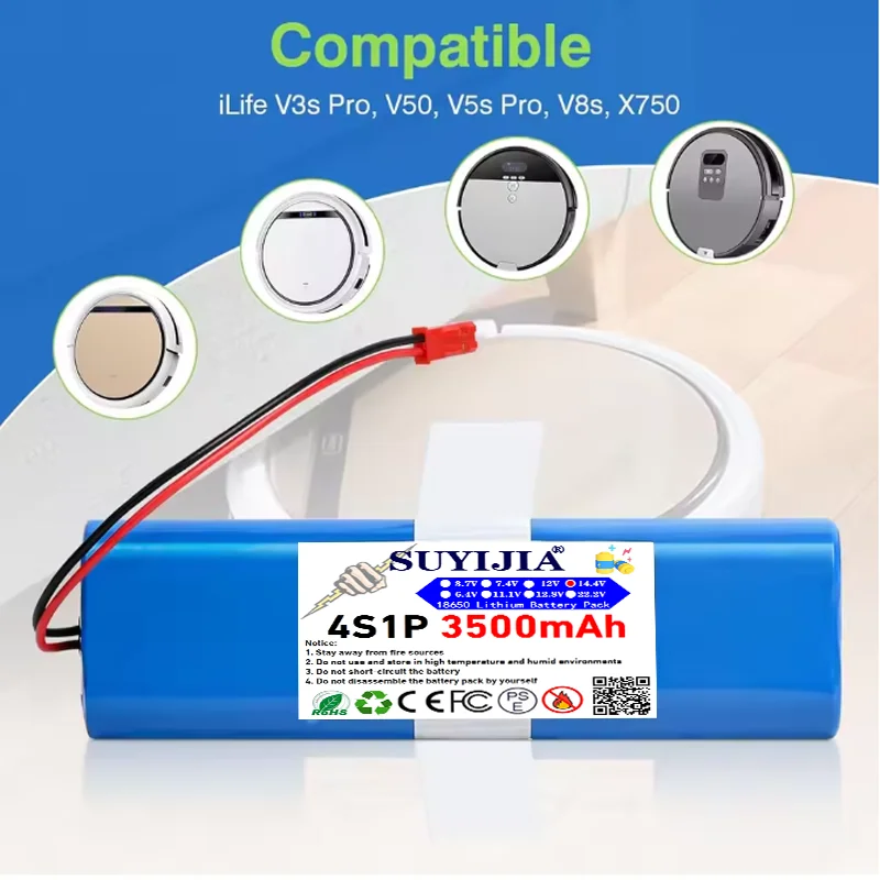 High Capacity Original Li-Ion Battery Pack for ILIFE V3s Pro,V5s Pro,V8s,V8 Plus,V80,S5 Pro X750 Series - 3500mAh 14.4V PX-B010