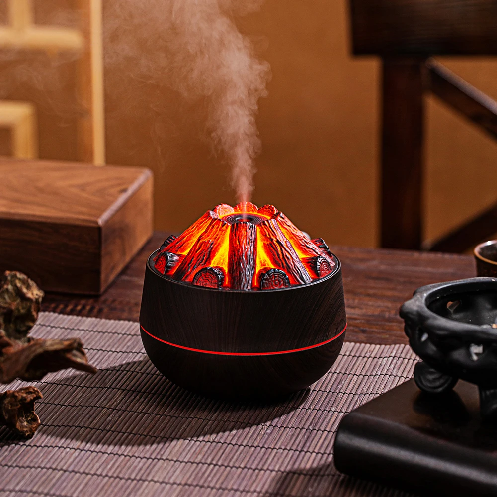 200ML Air Humidifier Artificial Charcoal Fire Aroma Diffuser Mist Sprayer Mini Diffuser with Night Light for Home