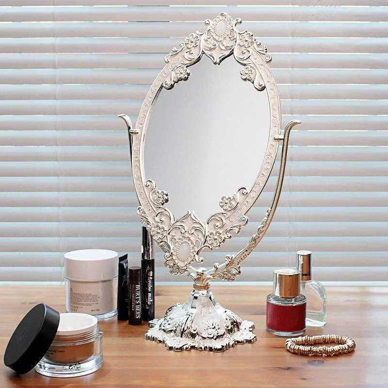 

European Metal Decorative Mirrors High Definition Desktop Cosmetic Mirror Desktop Large Double-sided Cosmetic Mirror Girls Gift