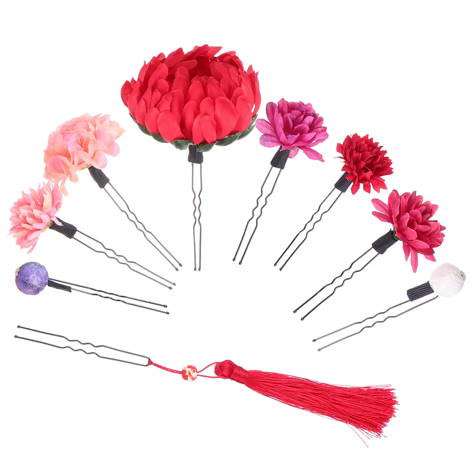 

9Pcs Japanese Style Flower Hair Clips Tassel Kimono Hair Accessory Hanfu Wedding Party Photography Ornament Kimono Hairclip