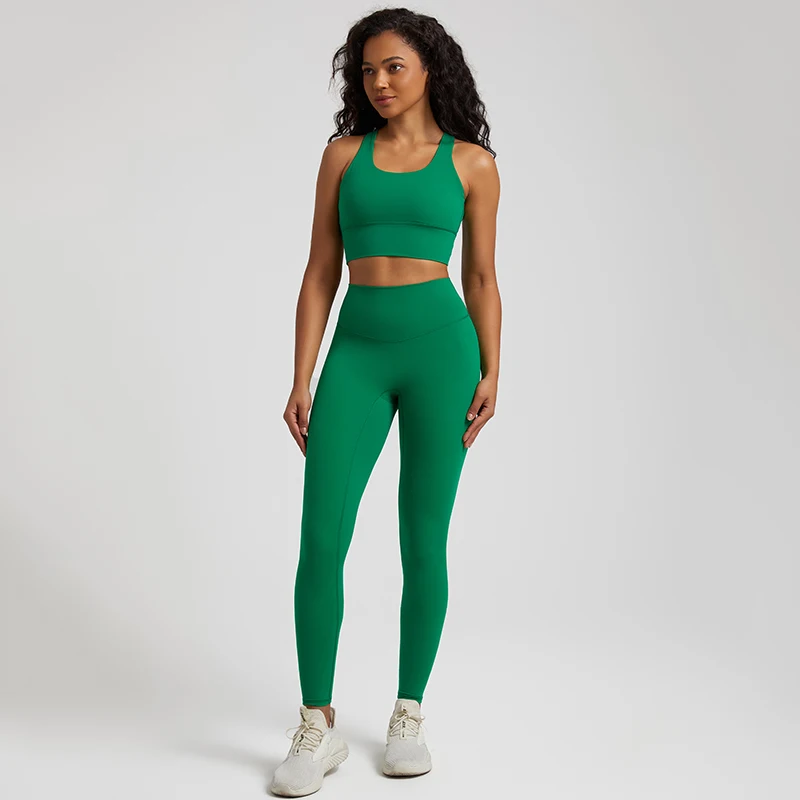 Conjunto de Yoga suave para mujer, ropa deportiva de entrenamiento, Sujetador deportivo de tirantes, Leggings de cintura alta, 2 piezas