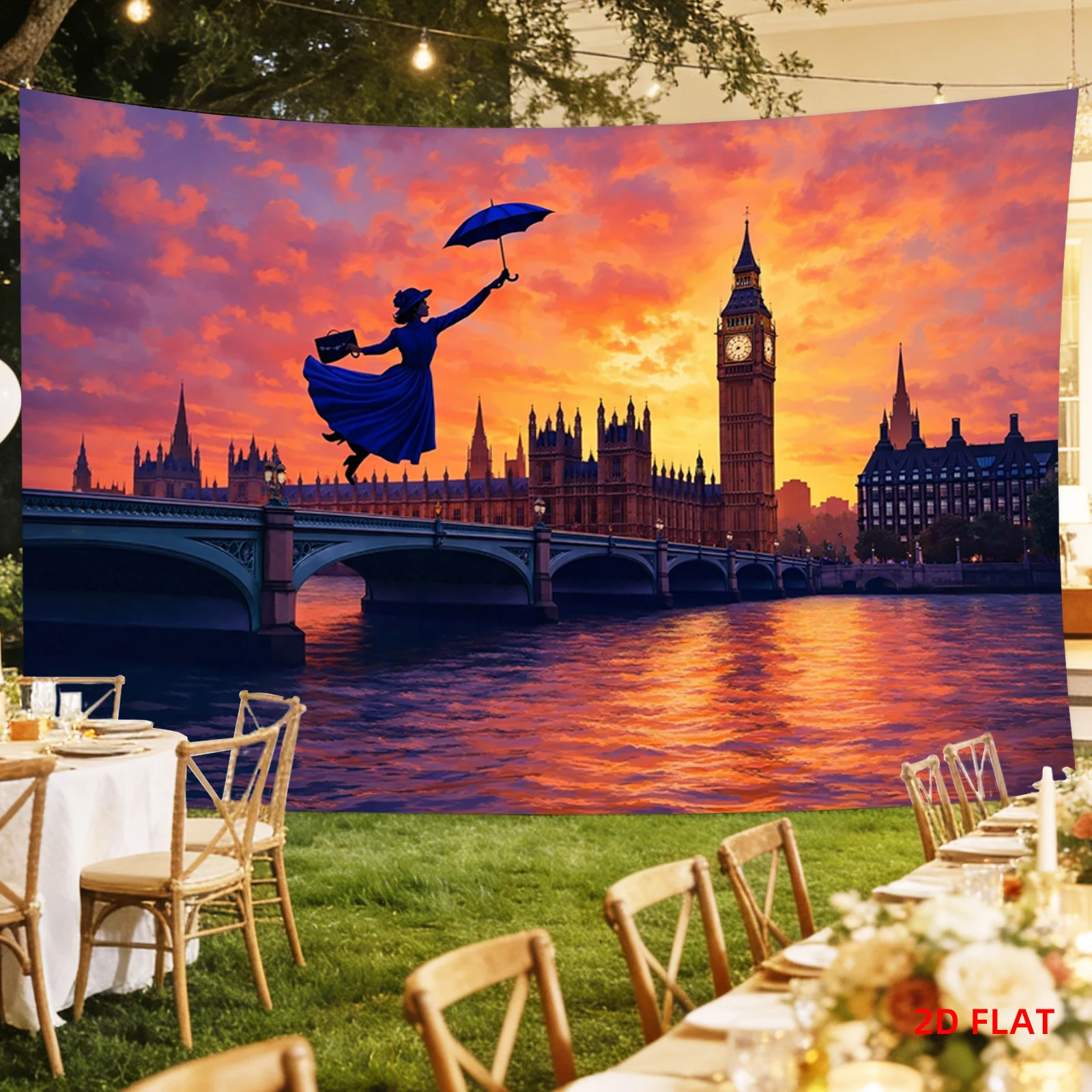 Vibrant Sunset London Tapestry Wall Hanging Big Ben London Skyline Art Decor Boho Style Canvas Poster for Living Room Bedroom