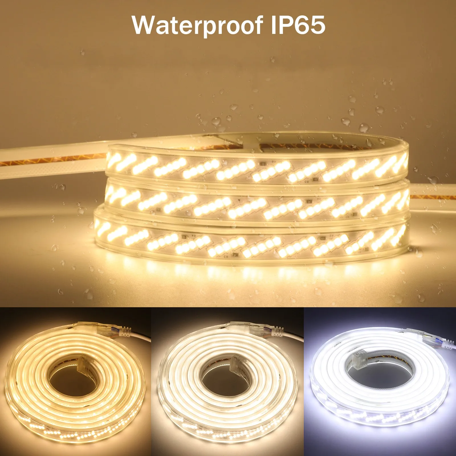 Impermeável LED Strip Light para decoração de casa, corda de fita flexível, SMD 2835, 320LEDs por m, UE e Reino Unido Plug, AC 220V