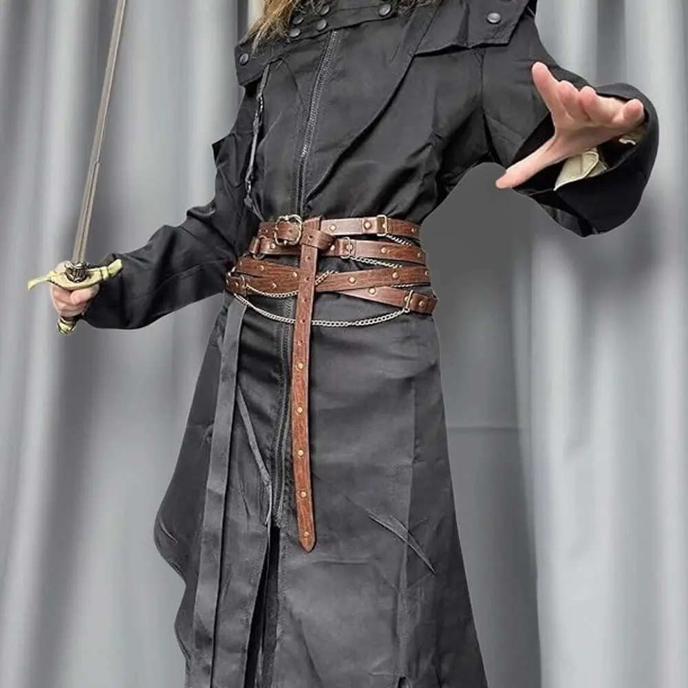 

Vintage Adjustable Waist Belts Metal Pin Buckle Faux Leather Chain Belt DIY Dress Suit Jeans Thin Belt