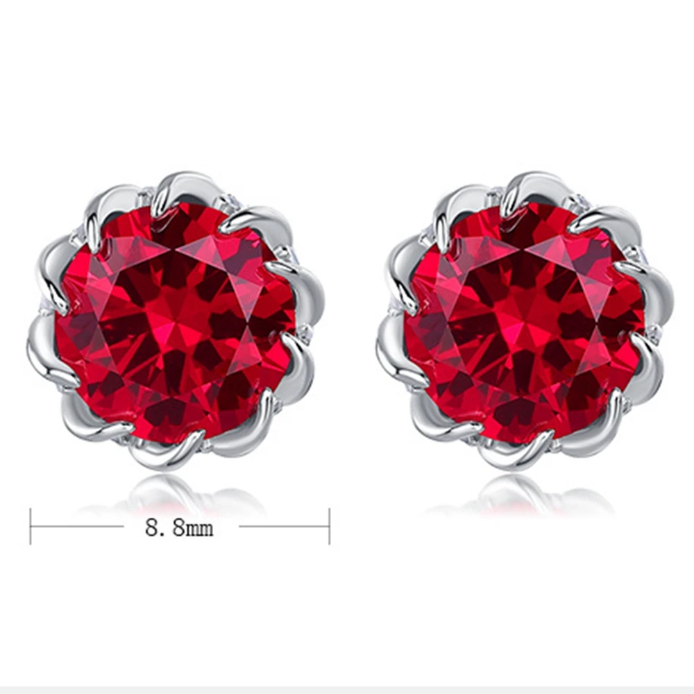 KQDANCE New 925 Sterling Silver Lab 8*8mm Round Ruby Red Sapphire Blue High Carbon Diamond Earrings Studs For Women Fine Jewelry