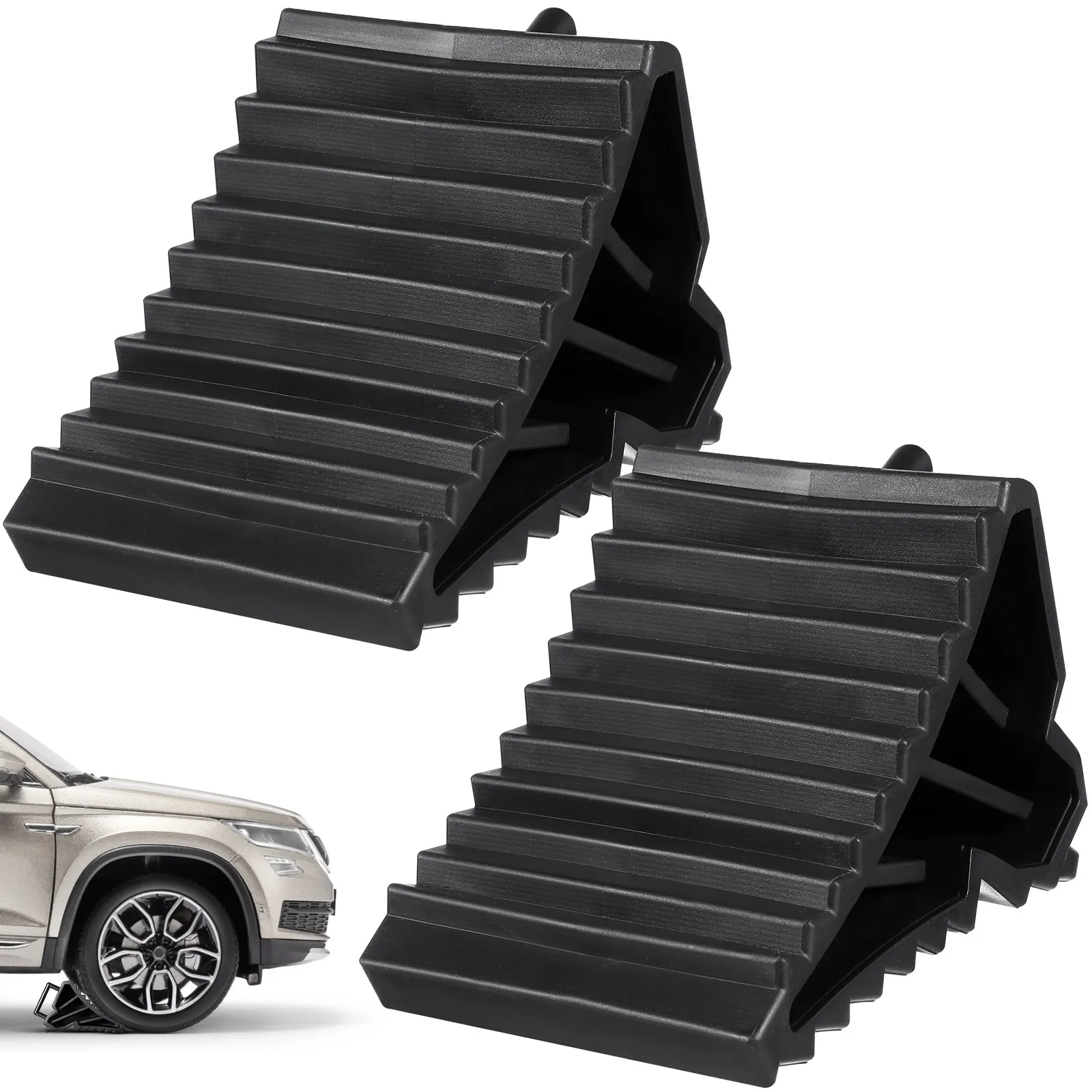 

2Pcs Tire Wheel Chock Stop Control Heavy Duty Non-Slip Rubber Car Anti-Slip Tool for Truck Suv Parking Control