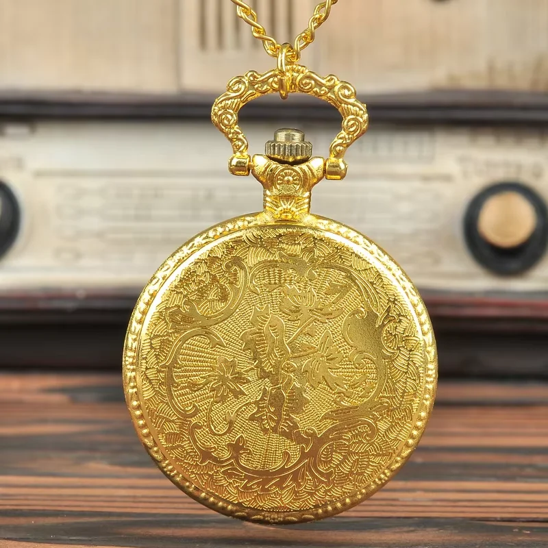 1038Quartz Pocket Watch As A Unisex Gift Stylish Gold Three-head Deer Retro Glossy Two-sided Steampunk