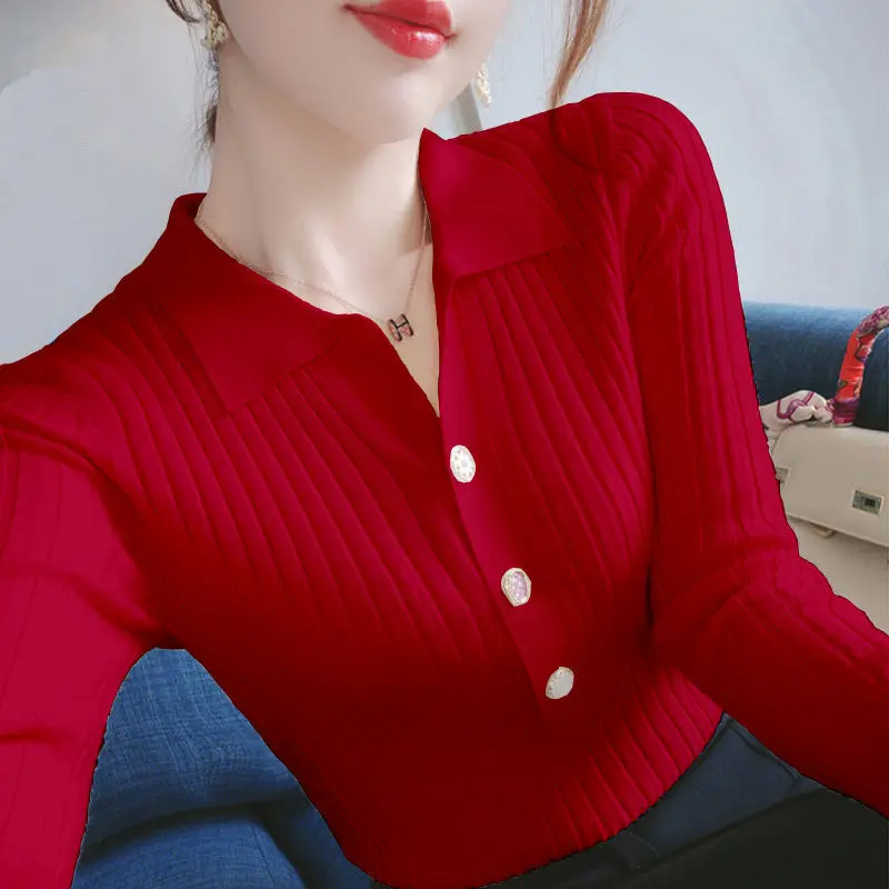 Camisa de manga larga con botones para mujer, jerséis informales holgados de estilo joven, blusa de viaje de Color sólido con solapa a la moda, novedad