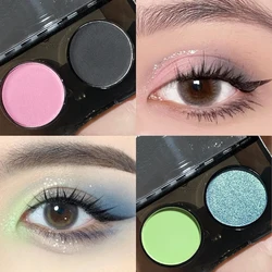 2 Colors Glitter Eyeshadow Palette Korean Makeup Palettes Cream Blue Black Glitter Eyeshadow Bright Korean Eye Shadow Palette