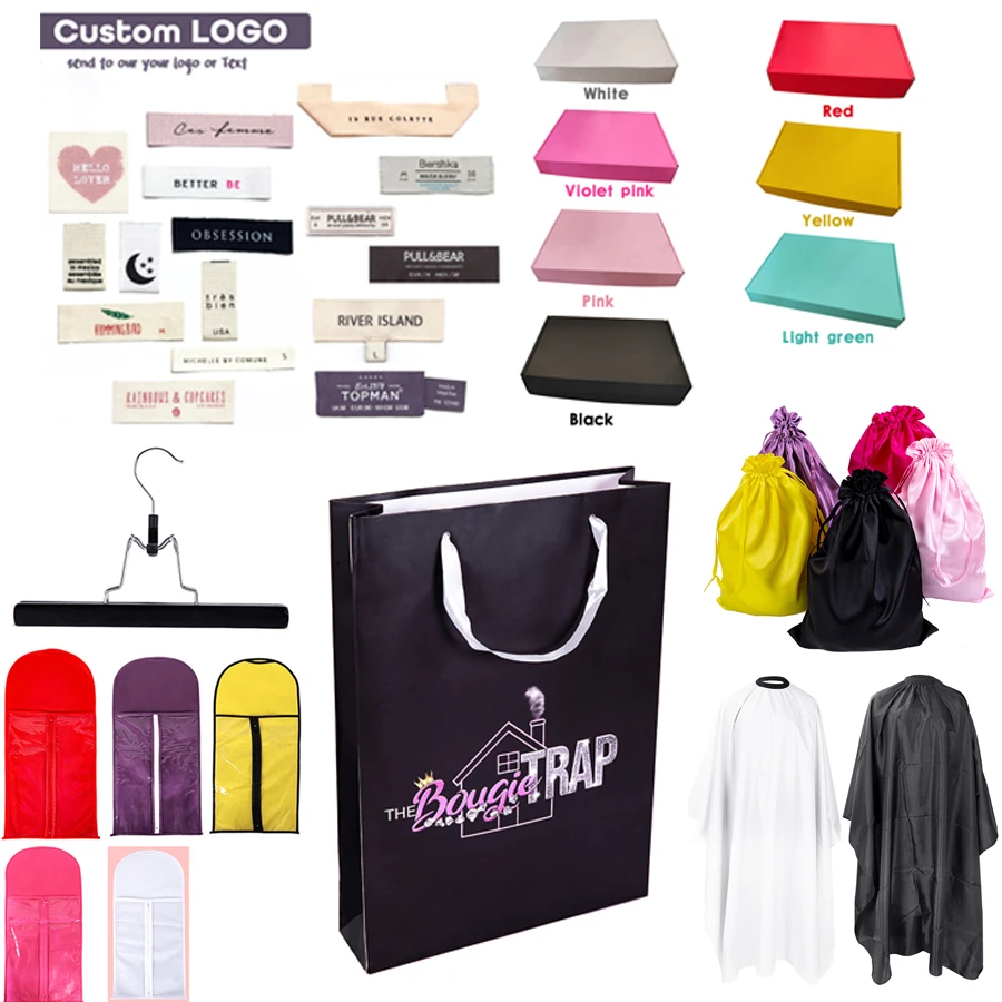 

Custom Logo Box/Bonnets/Wigs storage bag/Satin Bags/Hang Tag Sticker labels Wraps/Headband/Cape/wig elastic band
