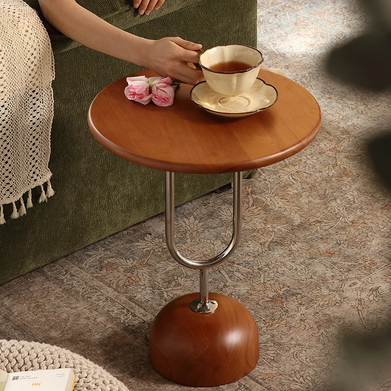 

Solid Wood Small Coffee Table Minimalist Edge Stainless Steel Round Coffee Tables Living Room Furniture Desk Home Side Table