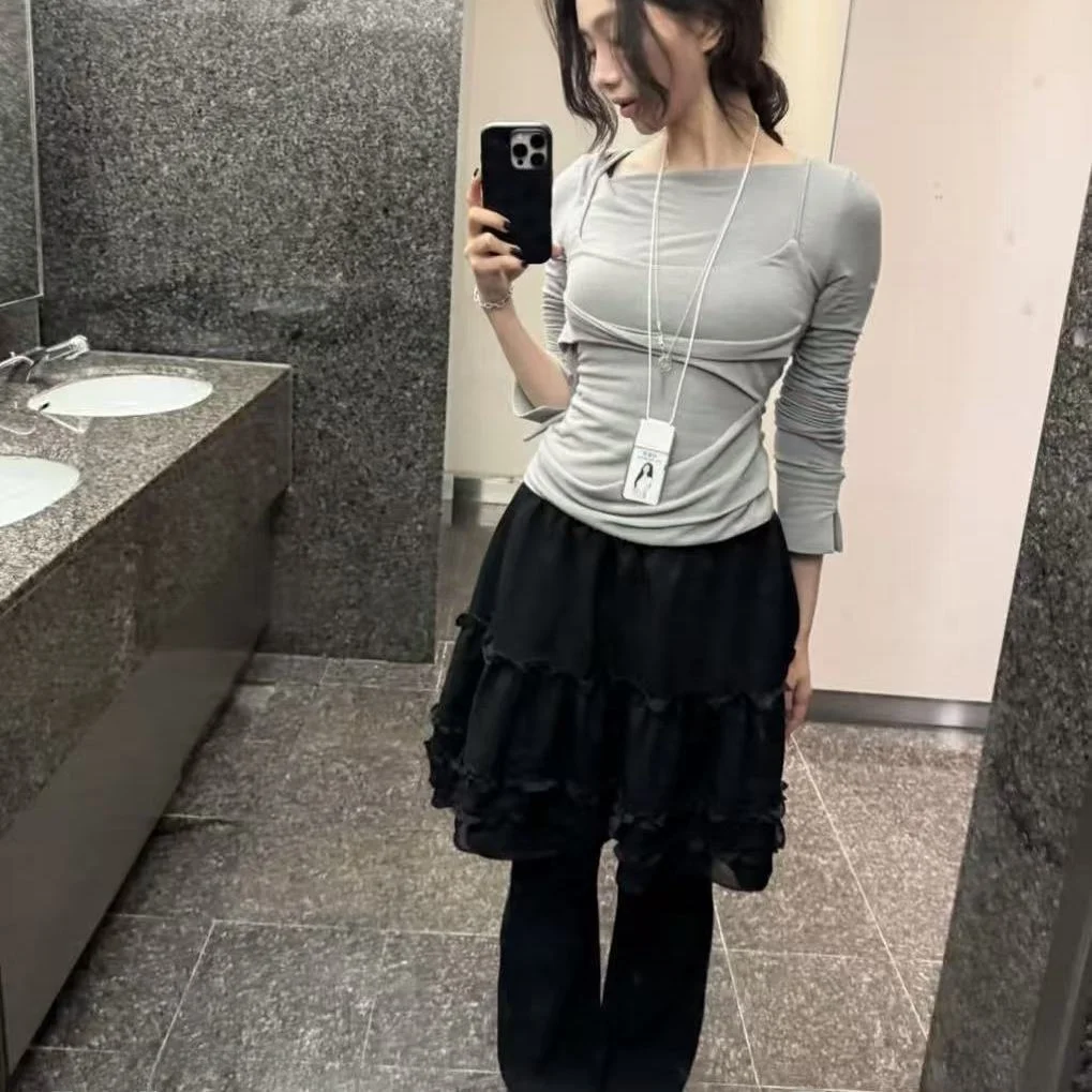 

Flareup High Waist Slimming Elastied Waist Skirt And Pants Ensemble Retro Sle A-Line Skirt for Women And Girls