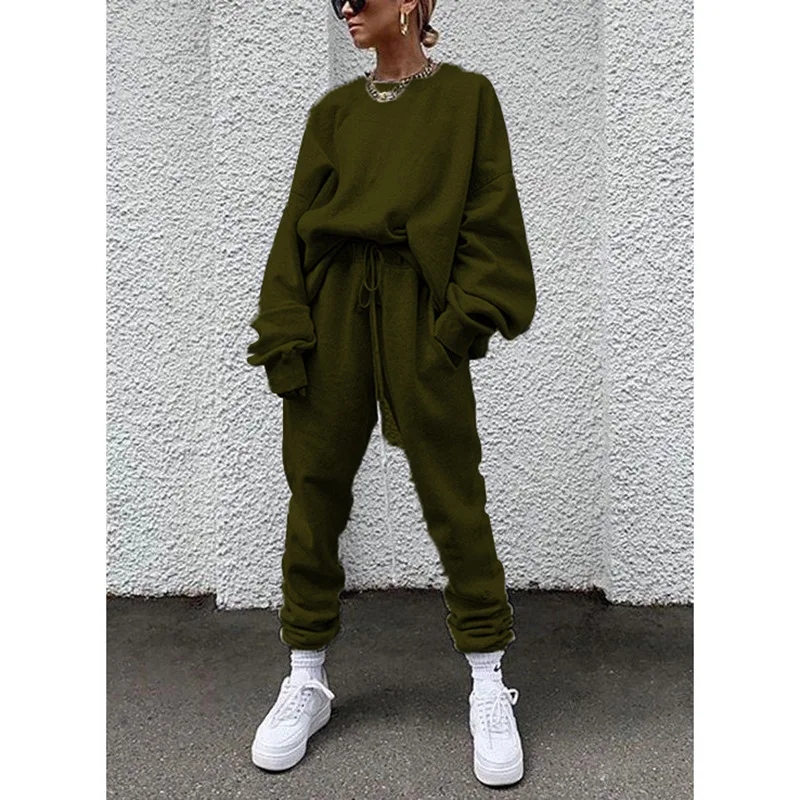 Herbst-Langarmhose für Damen Locker Lässig Einfarbig Bequeme Passform Neuer Stil Anzug – Detail 8