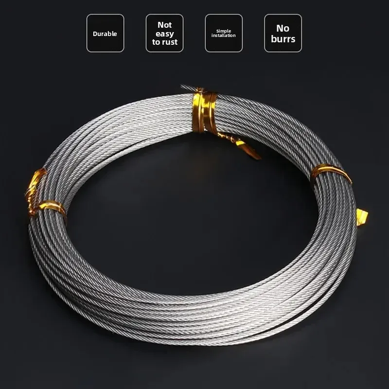 50M/100M 304 Stainless Steel Wire Rope Soft Fishing Lifting Cable 7*7 Clothesline 1mm/ 1.5mm/2mm