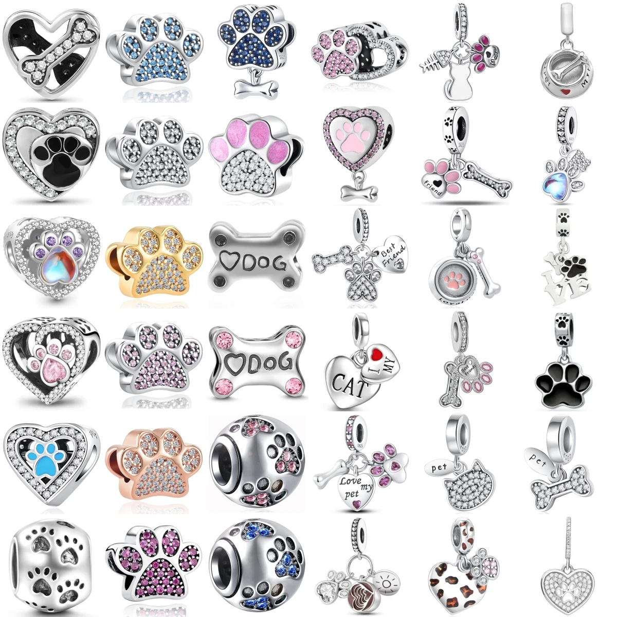 Requintado 925 prata esterlina original pata de cachorro animal charme pulseiras colar pingente acessórios diy jóias femininas presente