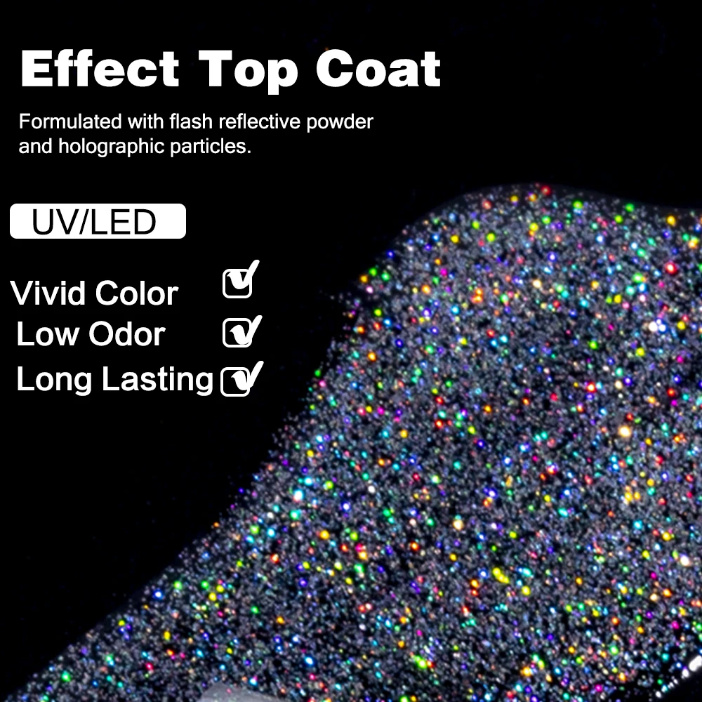 1 Pcs Super Laser Top Coat Gel Nail Polish 2 IN 1 Mermaid Sparkle Gel Finish Semi Permanent UV Glitter Topcoat Sealer No Wipe