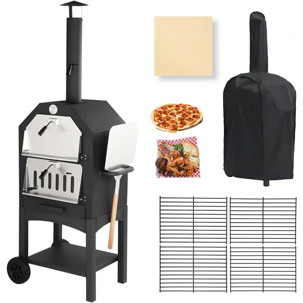 

Outdoor Pizza Oven, Portable Pizza Maker with Stone,Peel,Grill Rack, and Waterproof Cover,Wood-Fired Pizza Oven