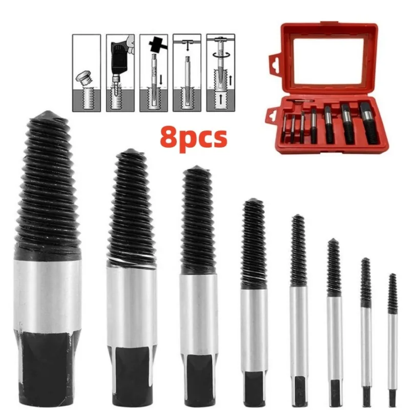 

5/6/8Pcs Screw Extractor Metal Drill Bit Set Damaged Screws Remover Extractor Woodworking Tools Broken Bolt Water Pipe Extractor