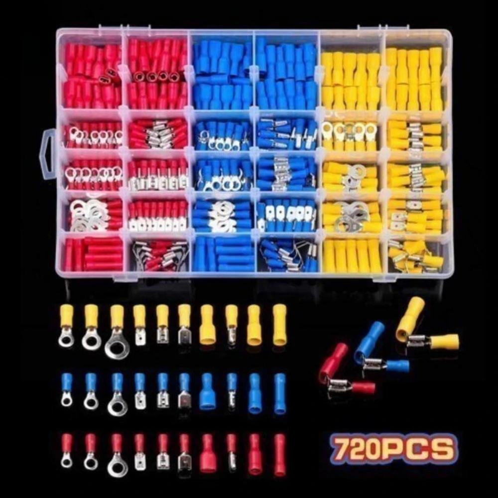 720pcs Cold-pressed Terminal Box with Pre-insulated Copper + PVC+ Tinplate Intermediate Terminal Blocks Clamping Installation