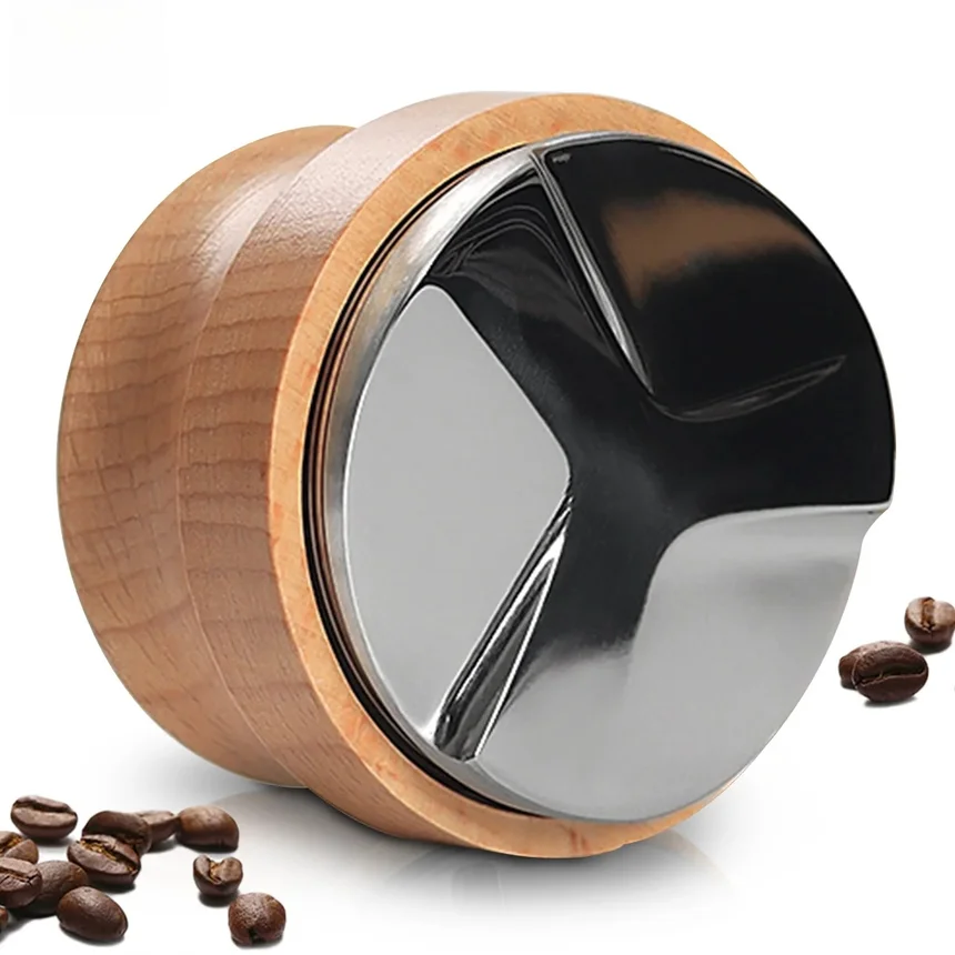 Coffee Tamper, Professional Espresso Hand Tampers 51/53/58mm, Adjustable Depth, Stainless Steel Coffee Tamper with Beech Wooden
