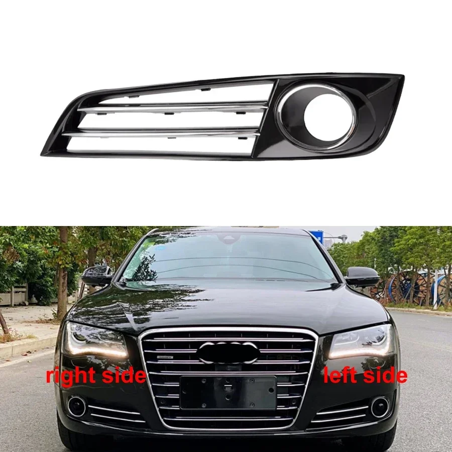 For Audi A8 D4 2011 2012 2013 Front Bumper Fog Light Cover Grille Replacement Lamp Frame  with Hole Two Bright Bars