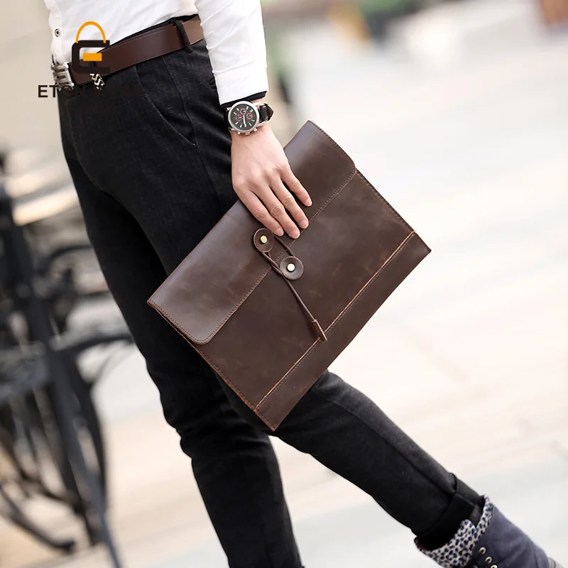 Vinatge Fashion Men‘s Clutch Handbags Wrist Bag Luxury Knitting Leather Clutches Men Envelopes Bag Hand Bag Large Capacity Purse