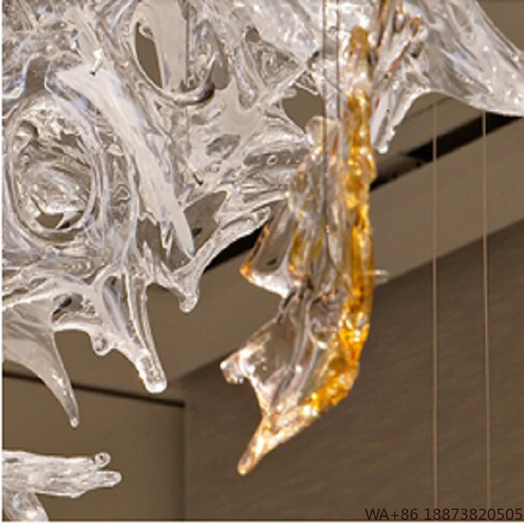 LED الثريا بيع المصنع مباشرة فندق اللوبي تزيين مُثبت الإضاءة الزجاج الكريستال الحديثة ثريا تركب بالسقف #6