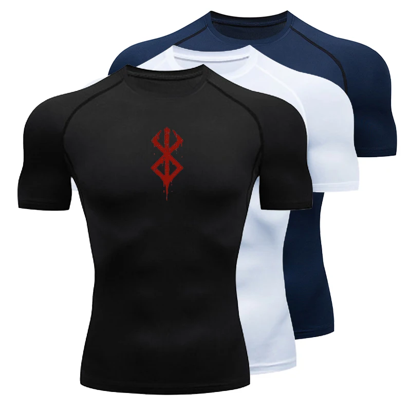 Camisa de compressão seca rápida masculina, tops esportivos, manga curta, ginástica de segunda pele, camiseta de corrida fitness masculina, verão