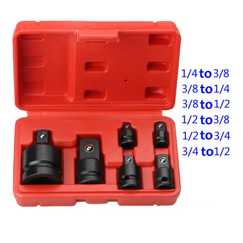 6PCS Impact Reducer & Sleeve Adapter Socket Wrench 1/4 1/2 3/8 3/4 Drive Air Ratchet Breaker Drive Spanner SetT98C