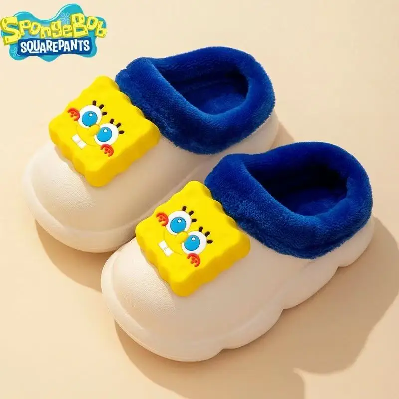 

drop shipping r‌eal pictures 2025 new winter comfortable SquarePants cartoon sky blue pink Toy girls children kids warm slippers